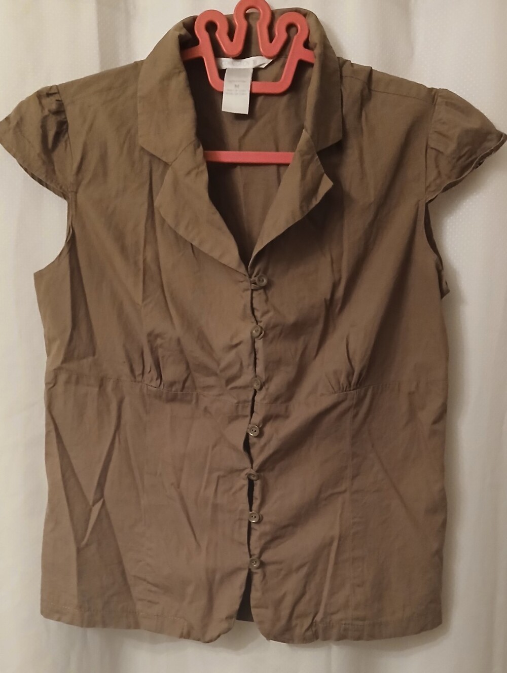 Connection 18 Y2K/Early 2000's Light Medium Brown Cap Sleeve Shirt, Size M Women